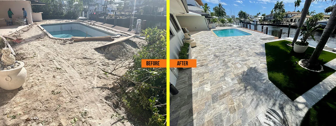 Pool deck before and after