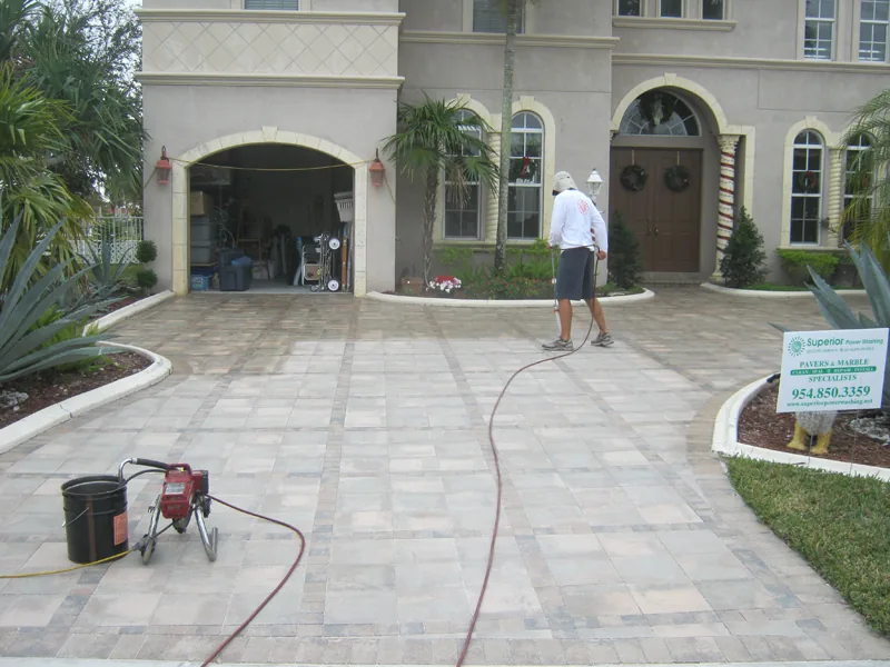 Cleaning a paver driveway